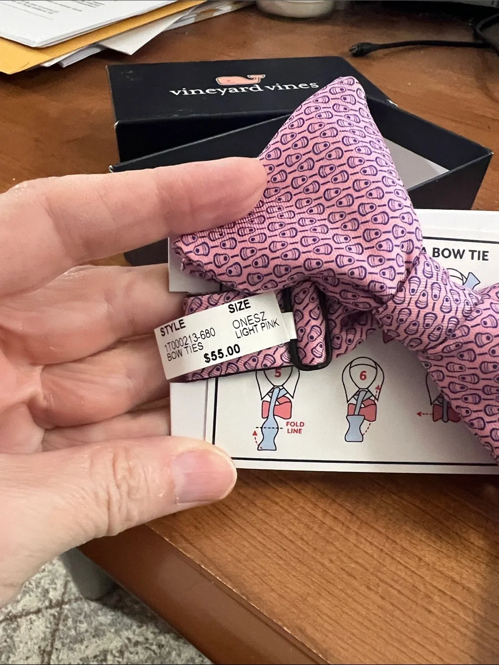 Vineyard Vines Pink Silk Bow Tie with Navy Lacrosse Sticks